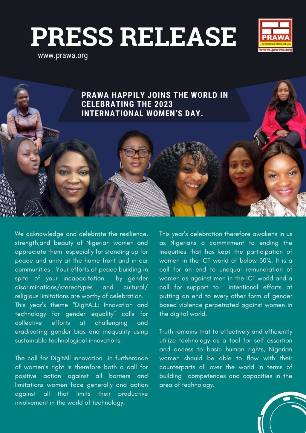 PRAWA happily joins the world in celebrating the 2023 International Women’s Day.